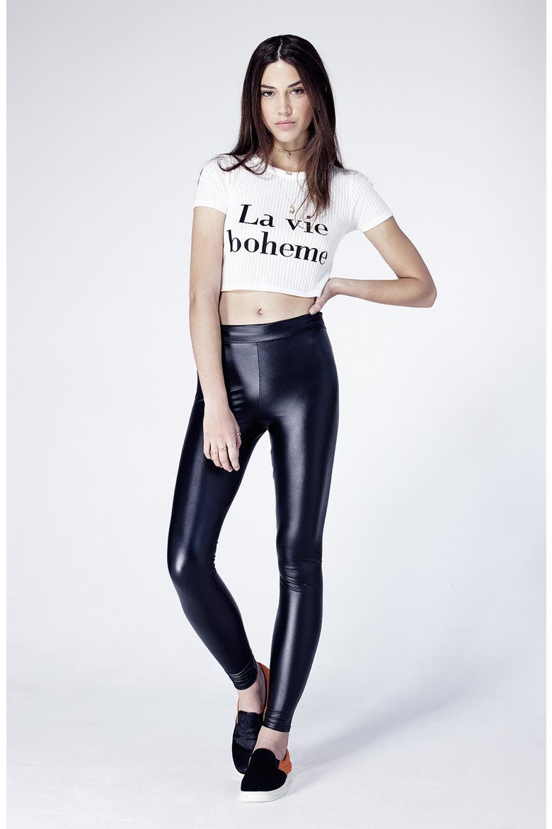 Faux Leather Leggings, Alternate, color, BLACK