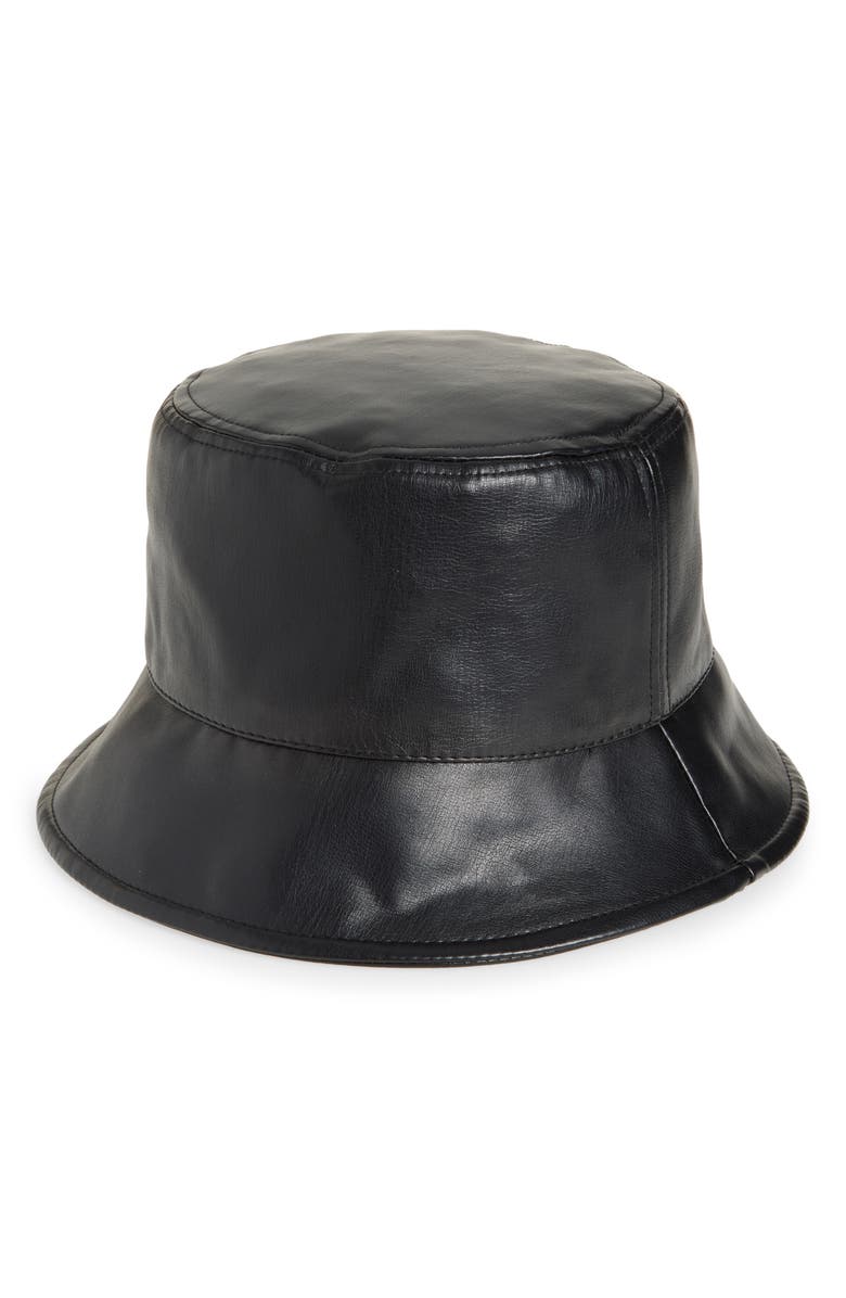 NORDSTROM RACK Faux Leather Bucket Hat, Main, color, Black