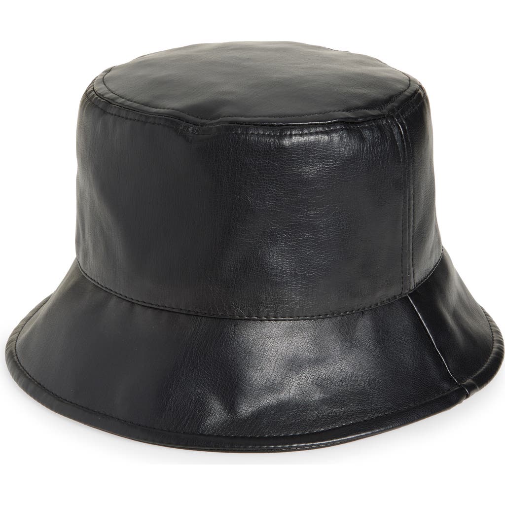 Nordstrom Rack Faux Leather Bucket Hat In Black