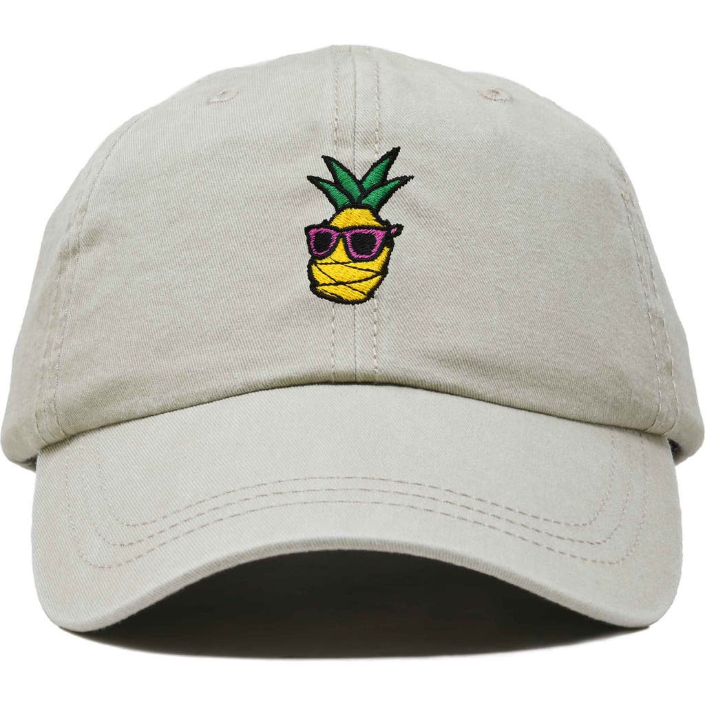 Dalix Pineapple Embroidered Dad Hat In Washed Stone White
