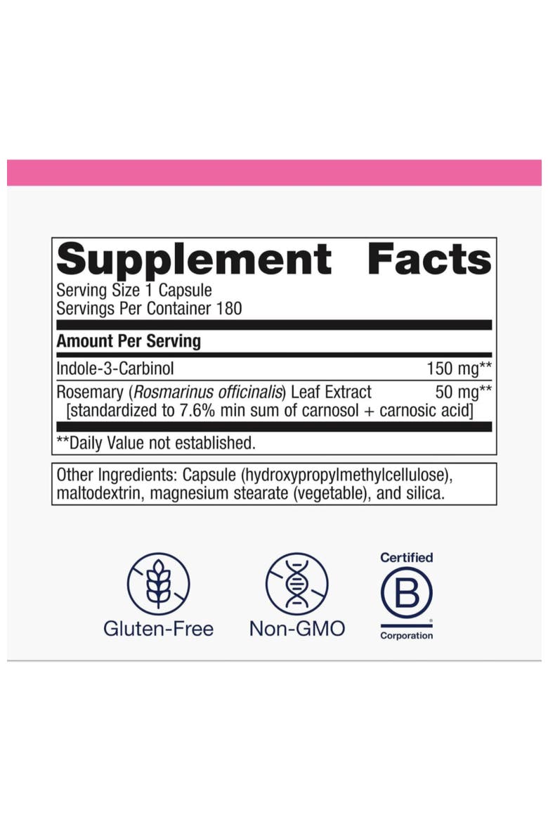 Indole-3-Carbinol Estrogen Balance Support Supplement 180 Capsules, Alternate, color, None