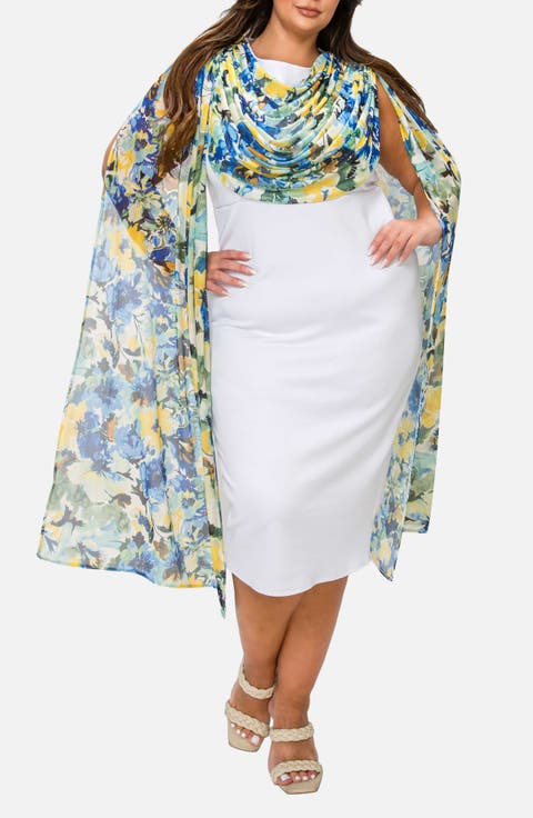 Evolette Floral Cape Sheath Dress