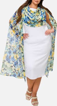 L I V D Evolette Floral Cape Sheath Dress