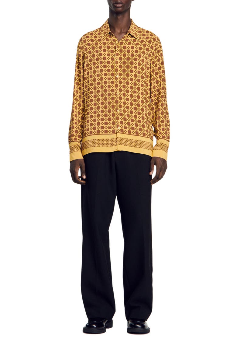 Square cross motif flowing shirt, Alternate, color, Camel