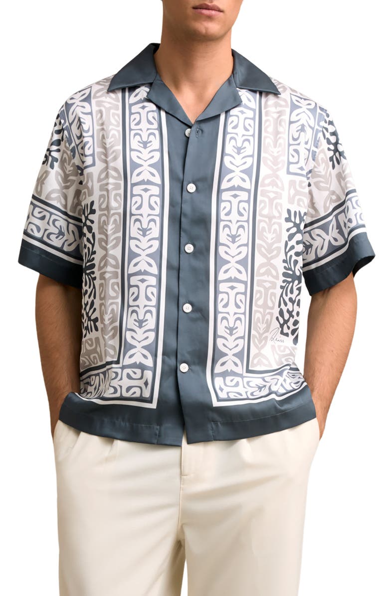 Reiss Momoa Satin Camp Shirt, Main, color, Airforce Blue