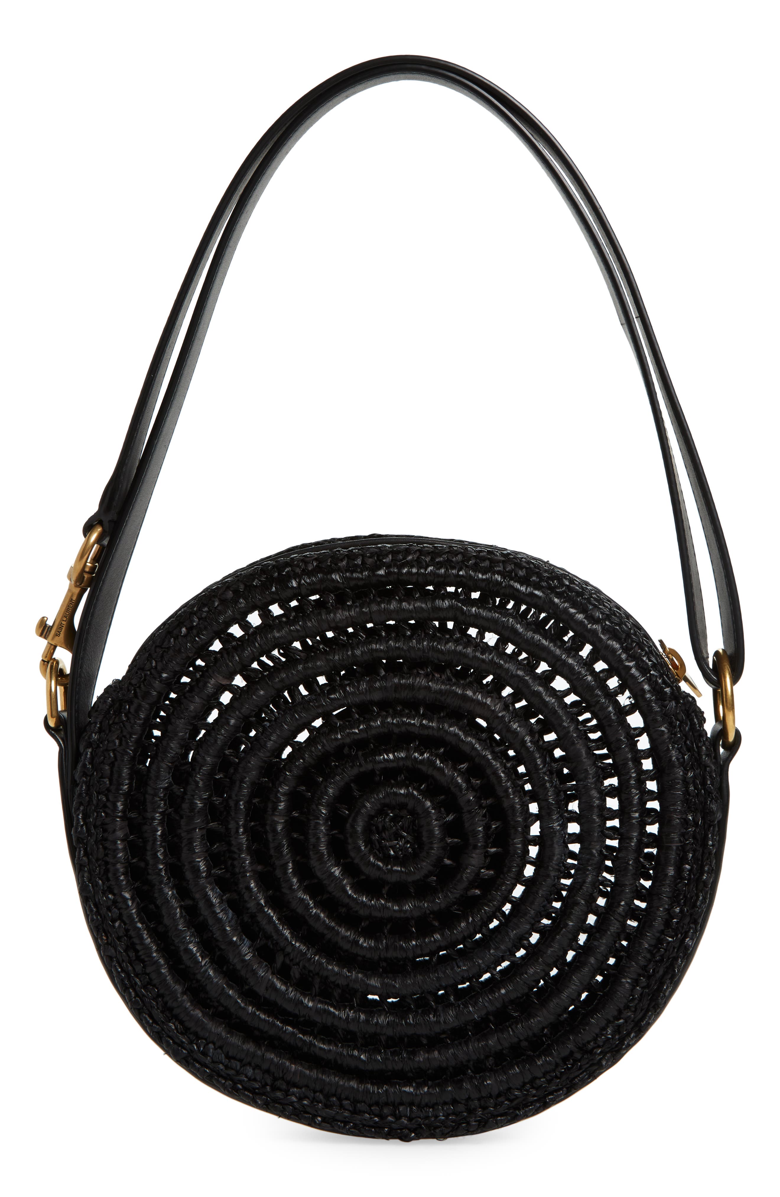 Saint Laurent Woven Raffia Round Camera Bag, Alternate, color, 