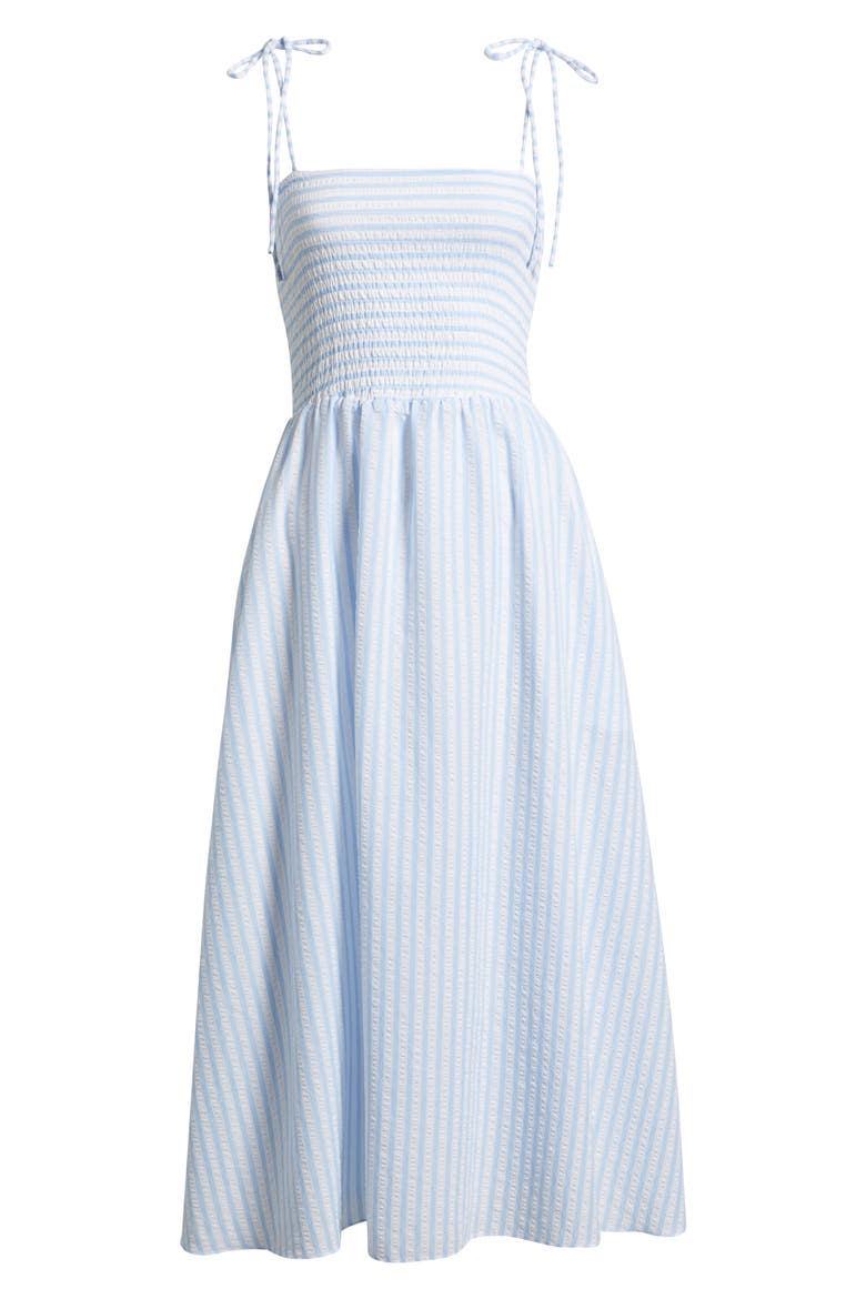 Tie Shoulder Smocked Midi Dress, Alternate, color, BLUE WHITE