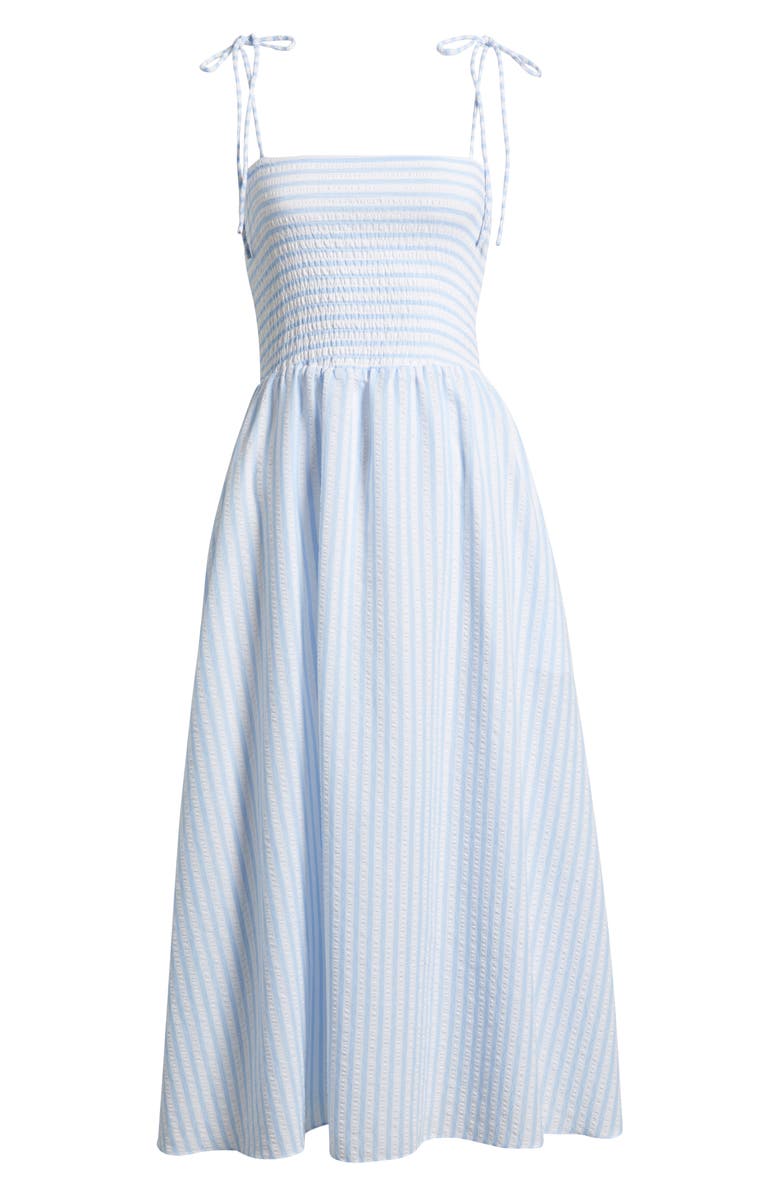 Julia Jordan Tie Shoulder Smocked Midi Dress, Alternate, color, Blue White