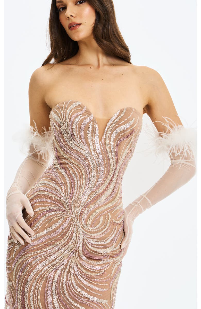 Miss Circle Quinci Beaded Sequin Sweetheart Maxi Dress, Alternate, color, Apricot