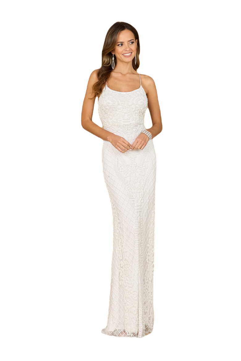 Scoop Neck, Open Back Beaded Bridal Gown, Main, color, Ivory