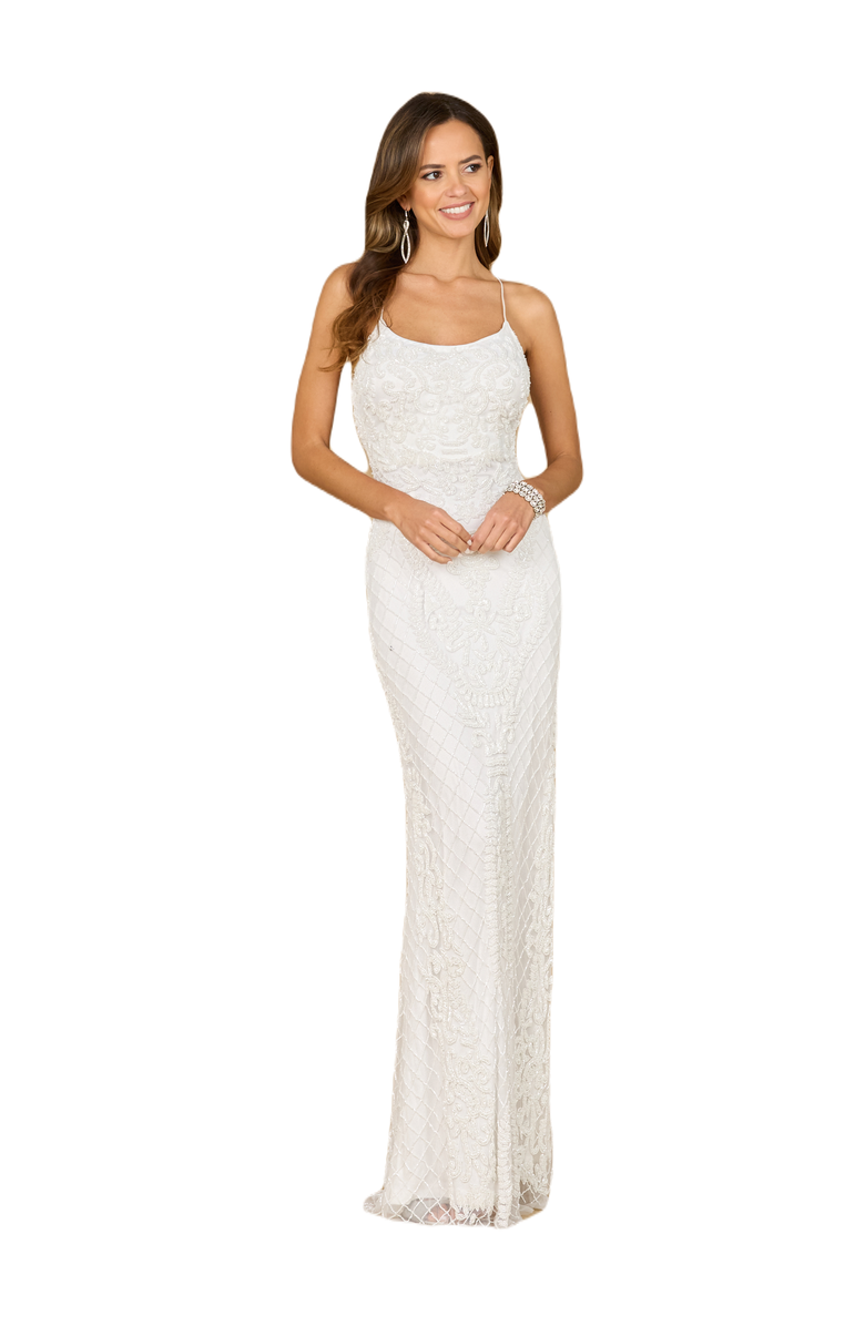 LARA New York Scoop Neck, Open Back Beaded Bridal Gown, Main, color, Ivory
