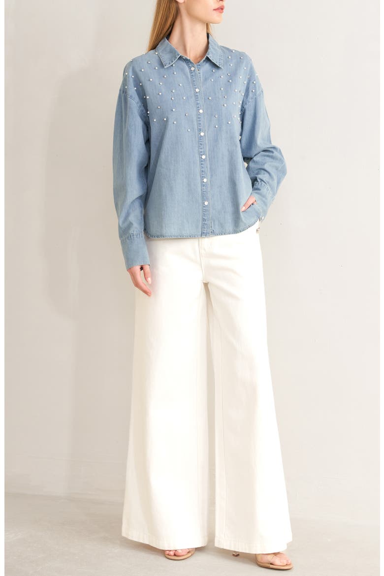 Embellished Chambray Shirt, Alternate, color, LIGHT INDIGO
