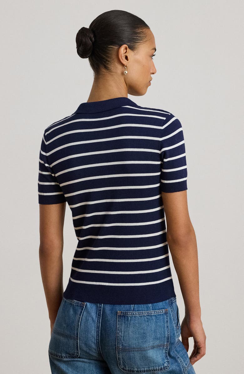 Lauren Ralph Lauren Stripe Cotton Blend Polo Top, Alternate, color, Refined Navy Blue/ White