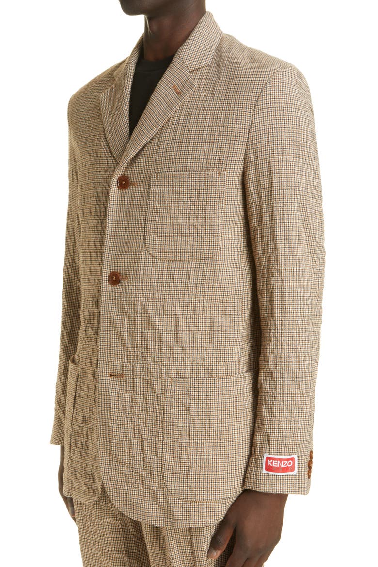 Houndstooth Rumpled Wool Jacket, Alternate, color, DARK CAMEL