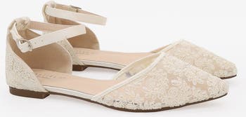 Kailee P Twila Crochet Lace pointed toe Flats with Ankle Strap