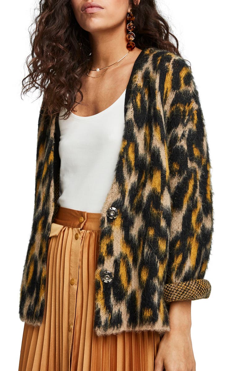 Scotch & Soda Animal Pattern Brushed Cardigan, Main, color, 