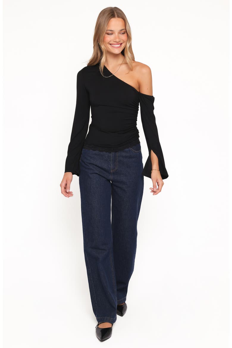 Faeryn Ruched One-Shoulder Top, Alternate, color, BLACK
