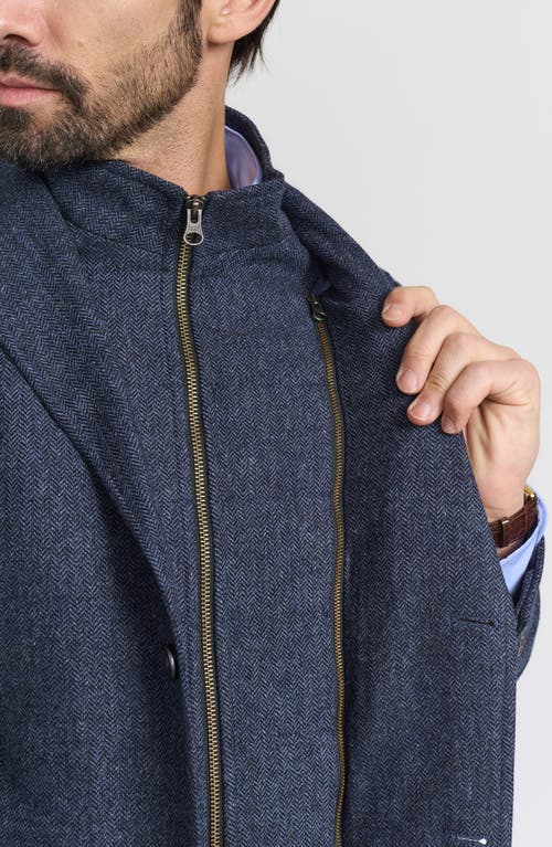 Flynt Blue Herringbone Wool & Cashmere Hybrid Sport Coat With Removable Bib In Blue