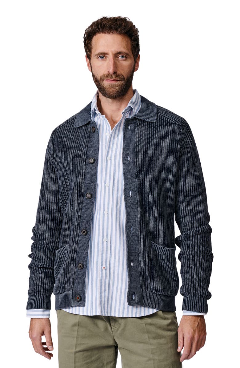Aubin Martin Long Sleeve Collared Cardigan, Main, color, Navy