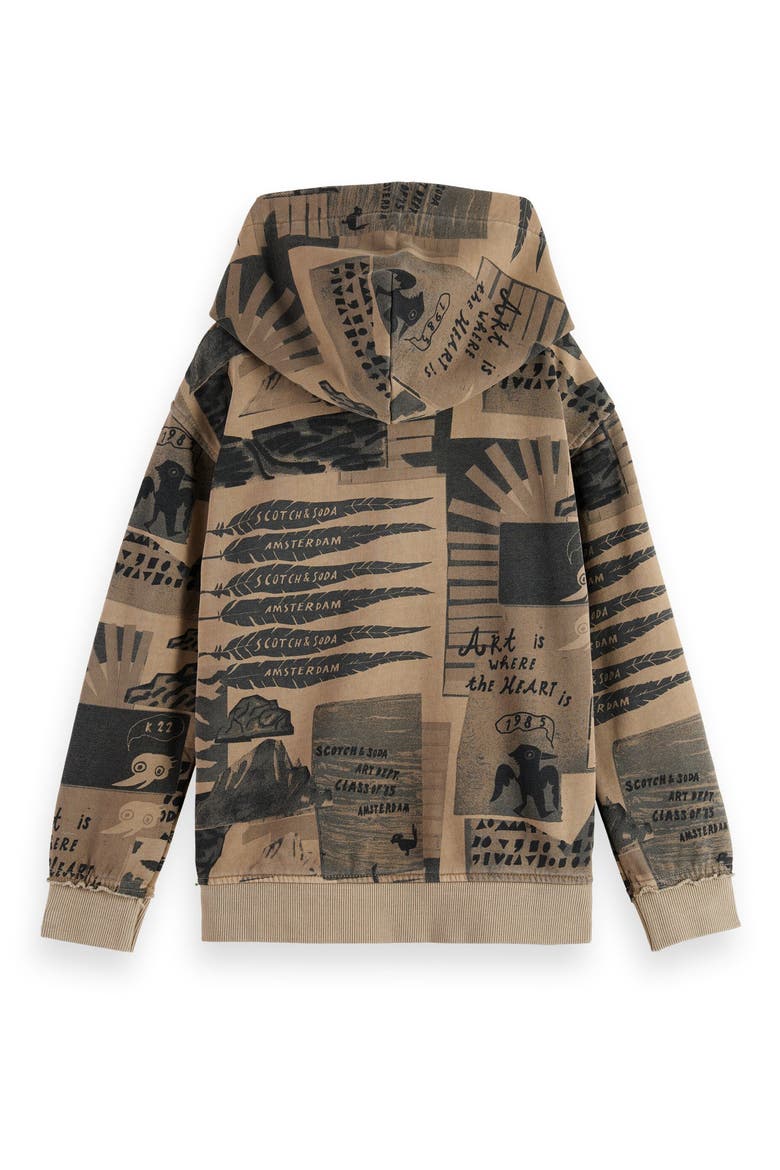 Kids' Cotton French Terry Zip Hoodie, Alternate, color, ART DEPT COLLAGE PLAZA TAUPE