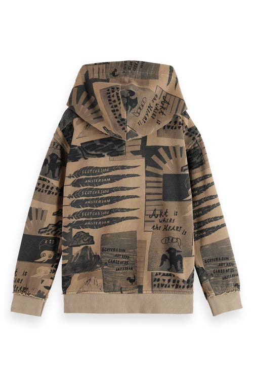 Scotch & Soda Boy's Graphic-print Cotton Zip-front Hoodie In Brown