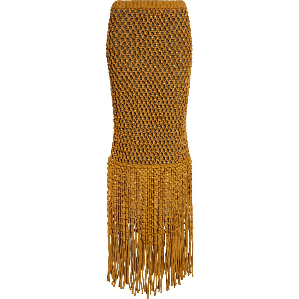 Diotima Gala Crystal Mesh Crochet Skirt In Mustard