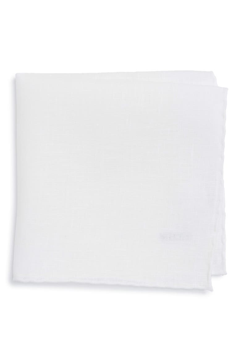 Solid Linen Pocket Square, Main, color, WHITE