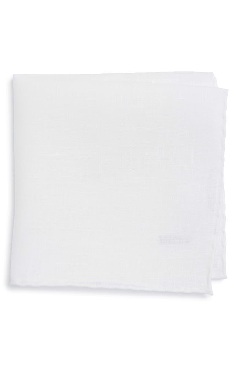 Eton Solid Linen Pocket Square, Main, color, White