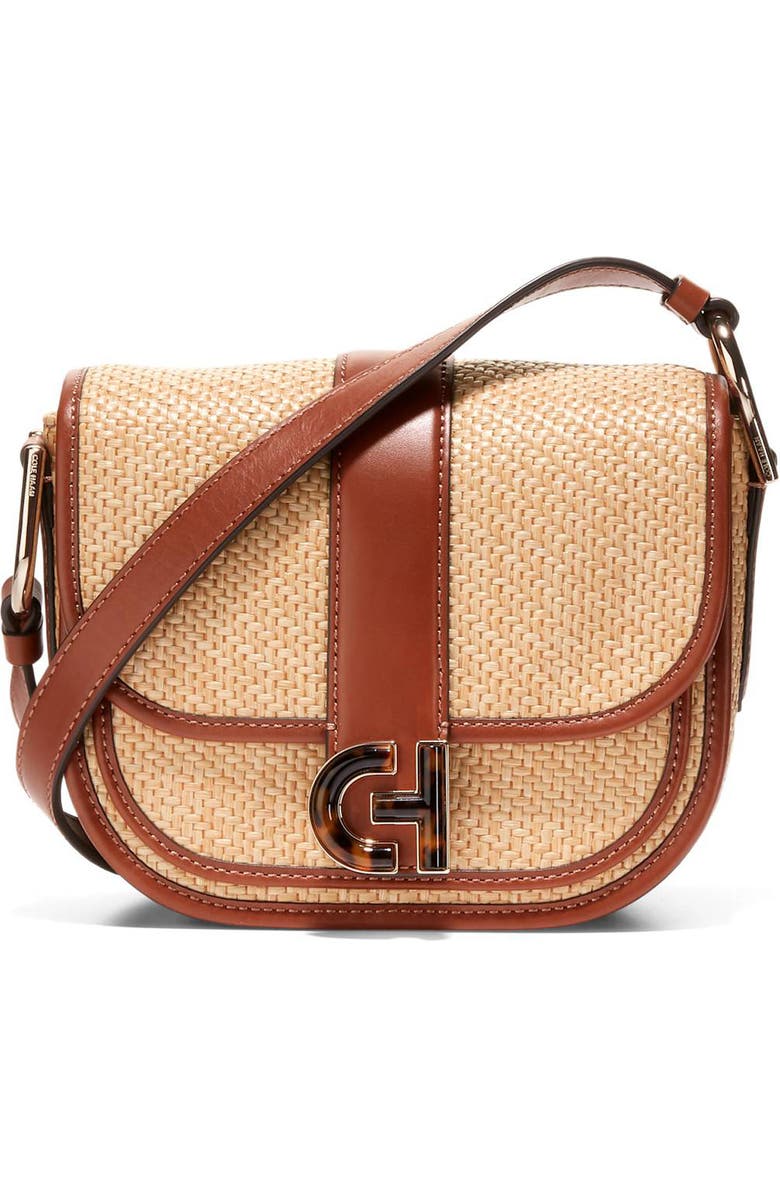Cole Haan Mini Essentials Straw & Leather Saddle Bag, Main, color,