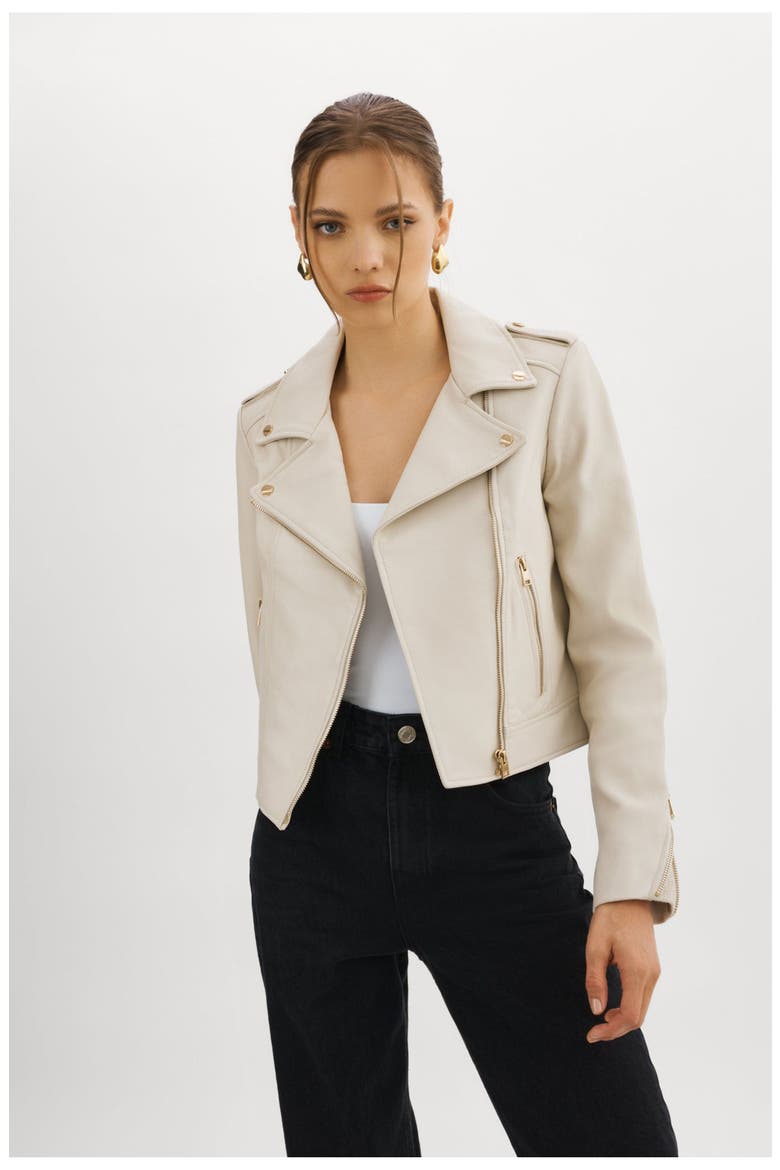 DONNA GOLD | Iconic Leather Biker Jacket, Main, color, Bone