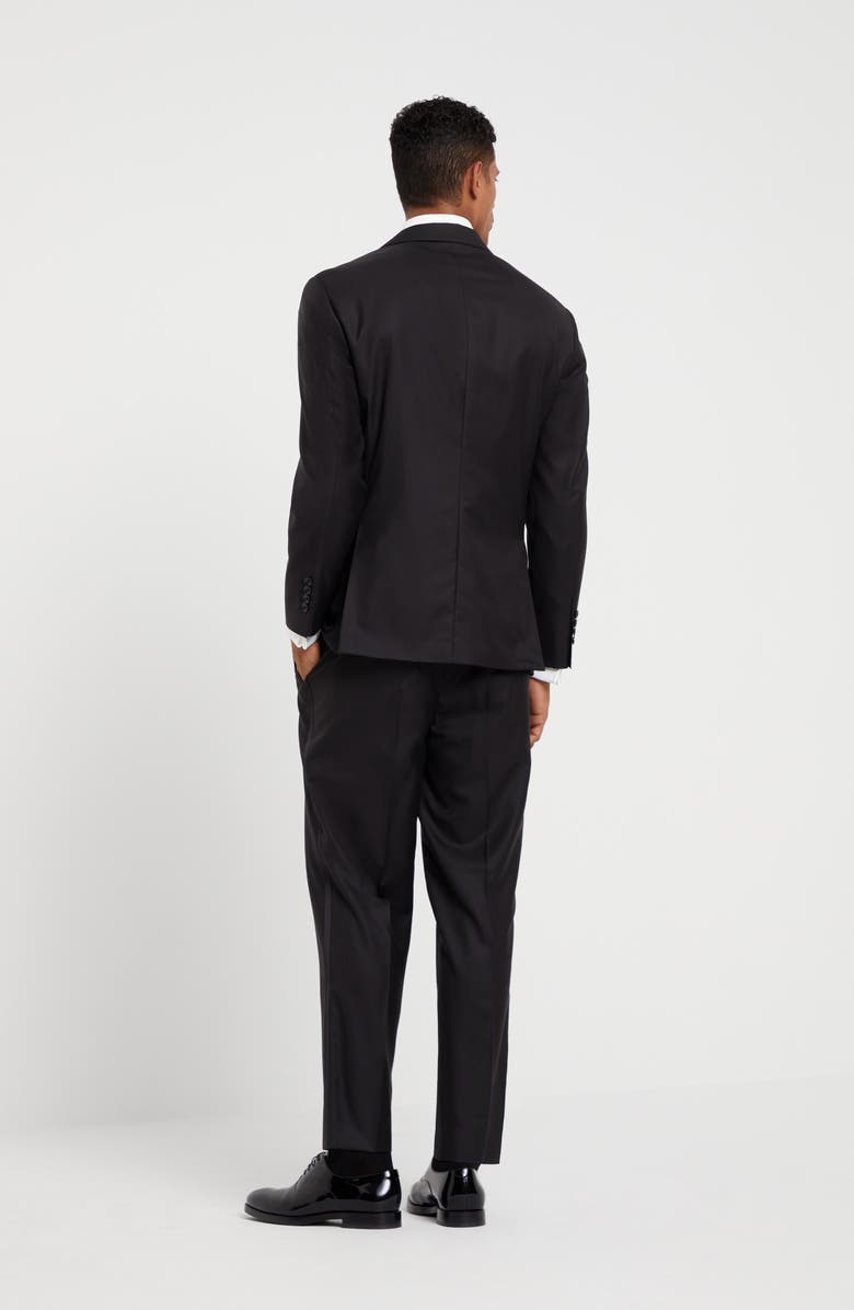 Brunello Cucinelli Lightweight virgin wool and silk twill tuxedo with peak lapel jacket and pleated trousers, Alternate, color, 