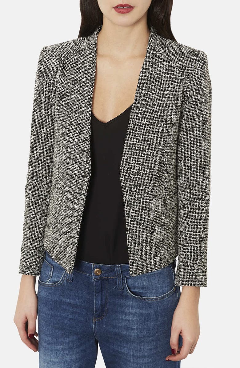 Topshop 'Bonnie' Collarless Textured Blazer, Main, color,