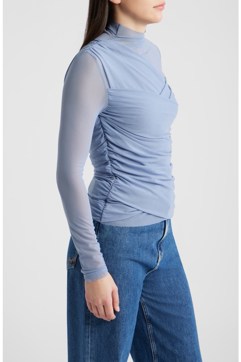 Etualh Ruched Mesh Turtleneck Top, Alternate, color, BT BU