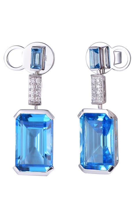 Swiss Blue Topaz Earrings with Diamonds