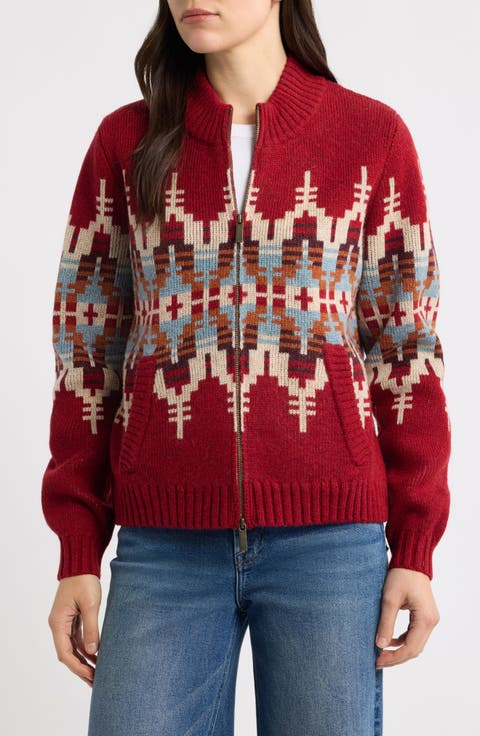Jacquard Zip-Up Cardigan