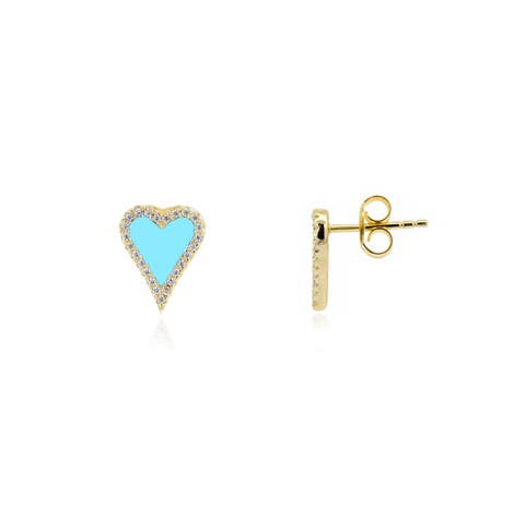 Mini Turquoise CZ Halo Heart Stud Earrings