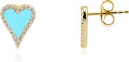 The Lovery Fine Jewelry Mini Turquoise CZ Halo Heart Stud Earrings