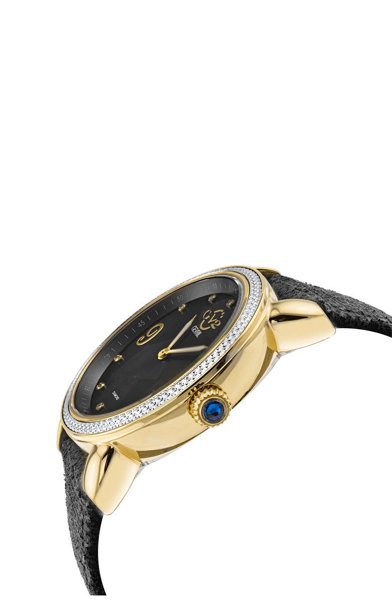 GV2 Ravenna Mother of Pearl Diamond Suede Embossed Strap Watch, 37mm - 0.053 ctw, Alternate, color, 