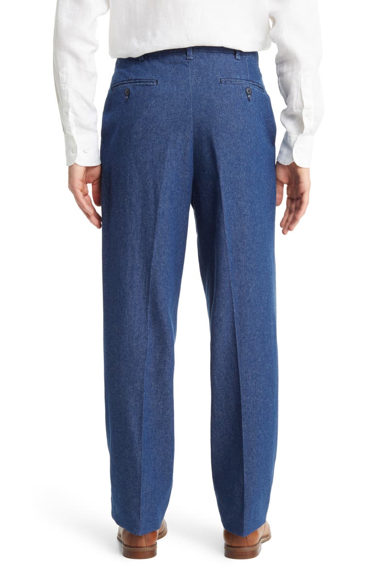 Pleated Self Sizer Waist Flat Front Denim Trousers, Alternate, color, NAVY