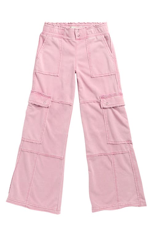 Tractr Kids' French Terry Wide Leg Cargo Pants In Pink