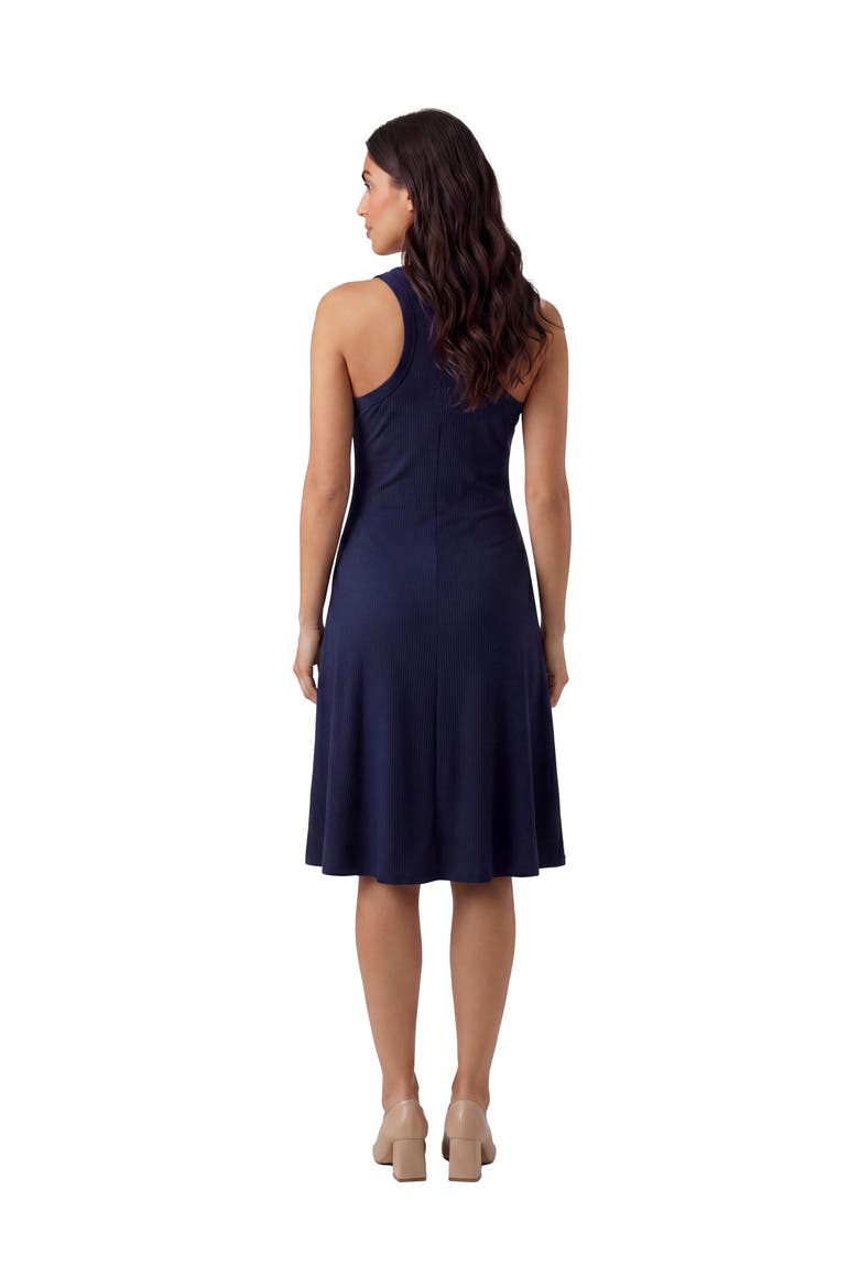 Maternity Essential Ribbed Knit Sleeveless Scoop Neck Pocket A-Line Midi Dress, Alternate, color, Navy