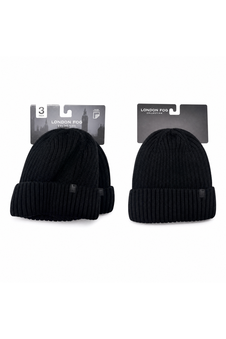 Women's 3-Pack Fleece Lined Rib Knit Beanie Set, Alternate, color, Black/Black/Black
