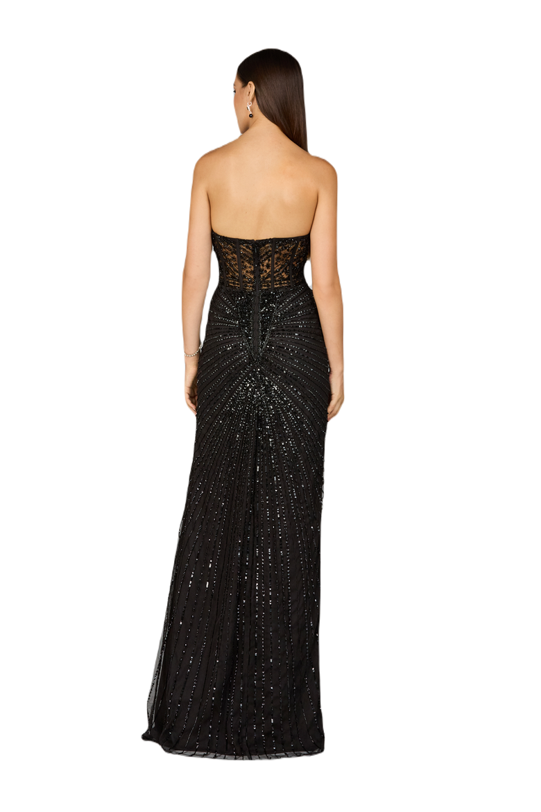 Embellished Strapless Gown with Slit, Alternate, color, Black