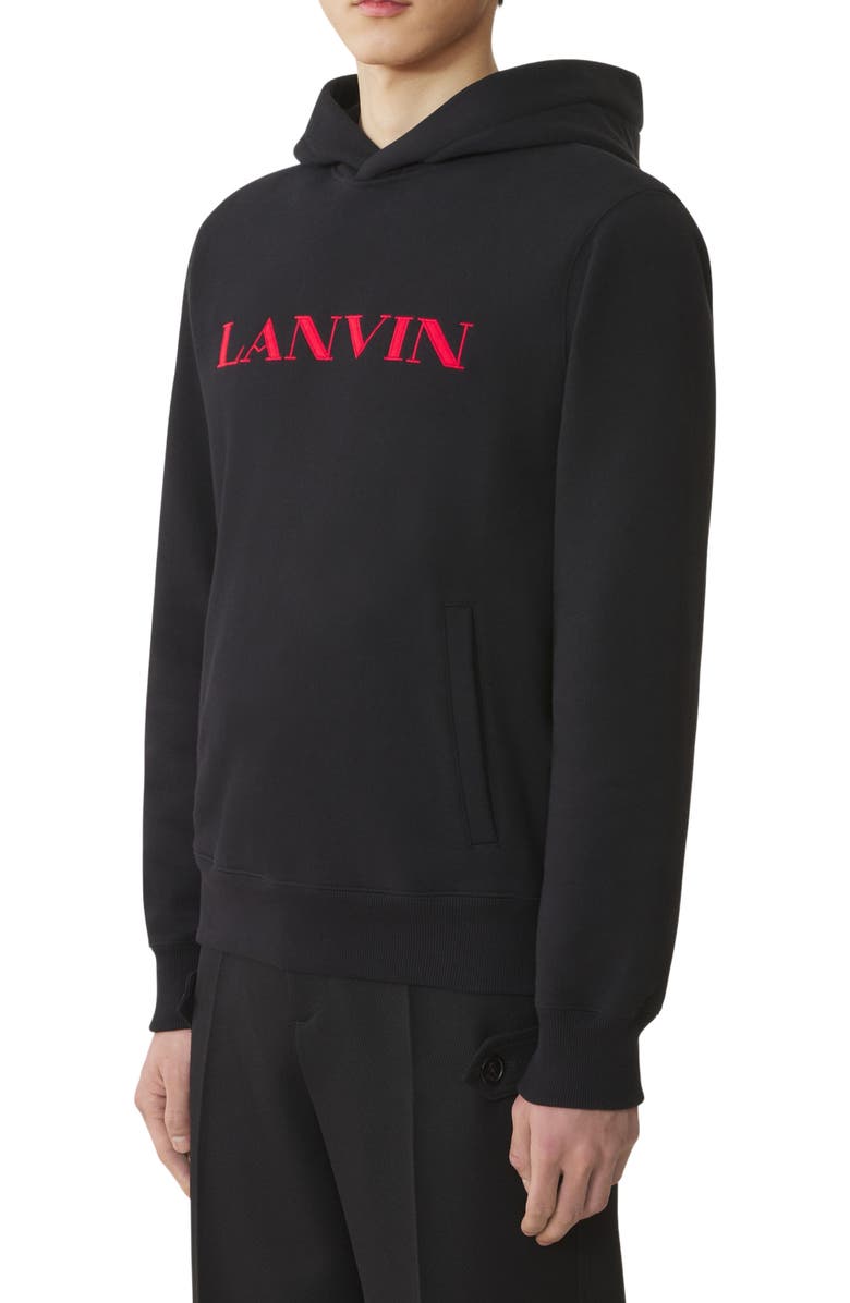 Lanvin Embroidered Cotton Hoodie, Alternate, color, Black