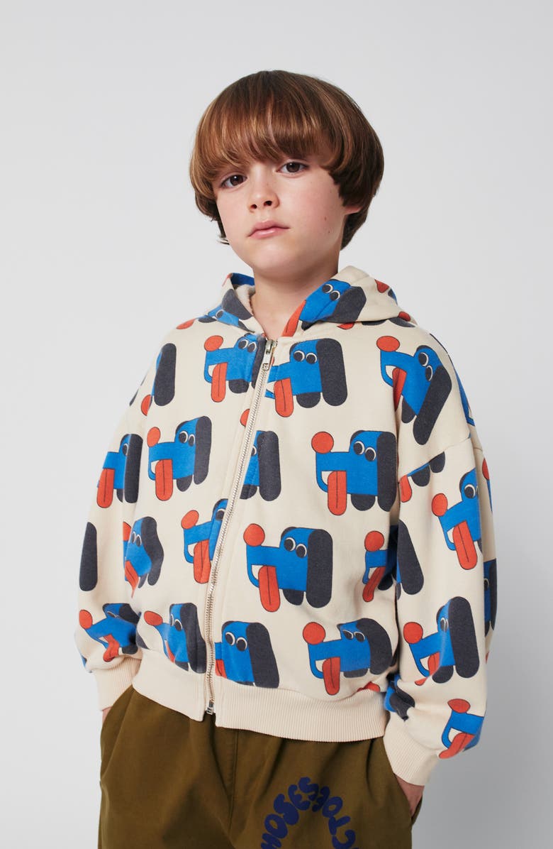 Bobo Choses Kids' Doggy Mate Organic Cotton Fleece Zip Hoodie, Alternate, color, Off White