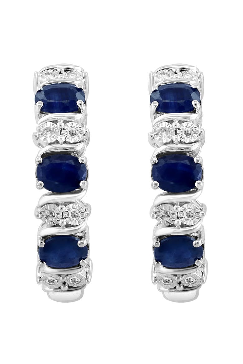 Sterling Silver Sapphire & Diamond Hoop Earrings, Alternate, color, BLUE