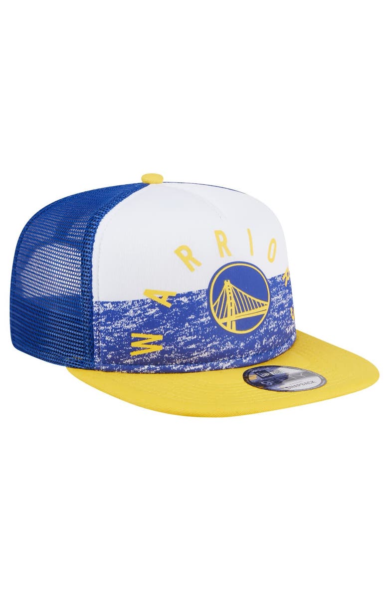New Era Men's New Era Royal Golden State Warriors Arch A-Frame Trucker 9FIFTY Snapback Hat, Alternate, color, Royal