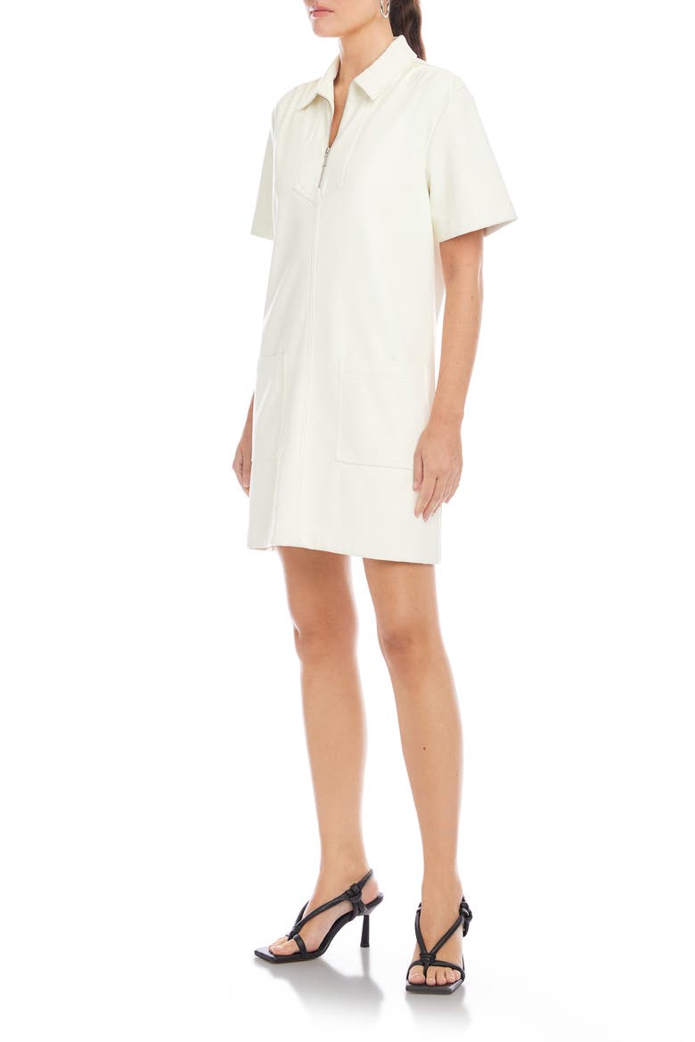 Sarah Faux Leather Half Zip Shift Dress, Alternate, color, BONE