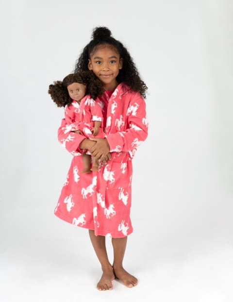 Girls Fleece Hooded Robe with Matching Doll Robe