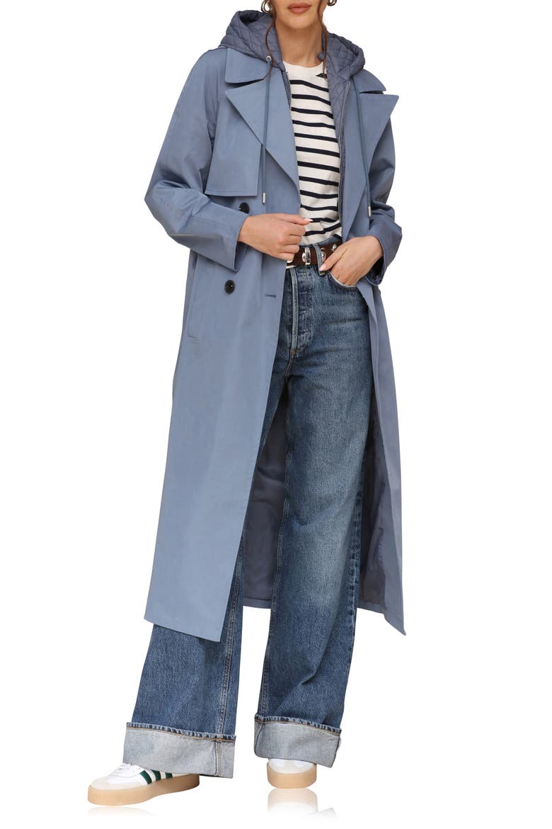 Double Breasted Trench Coat with Hooded Quilted Dickey, Alternate, color, SLATE